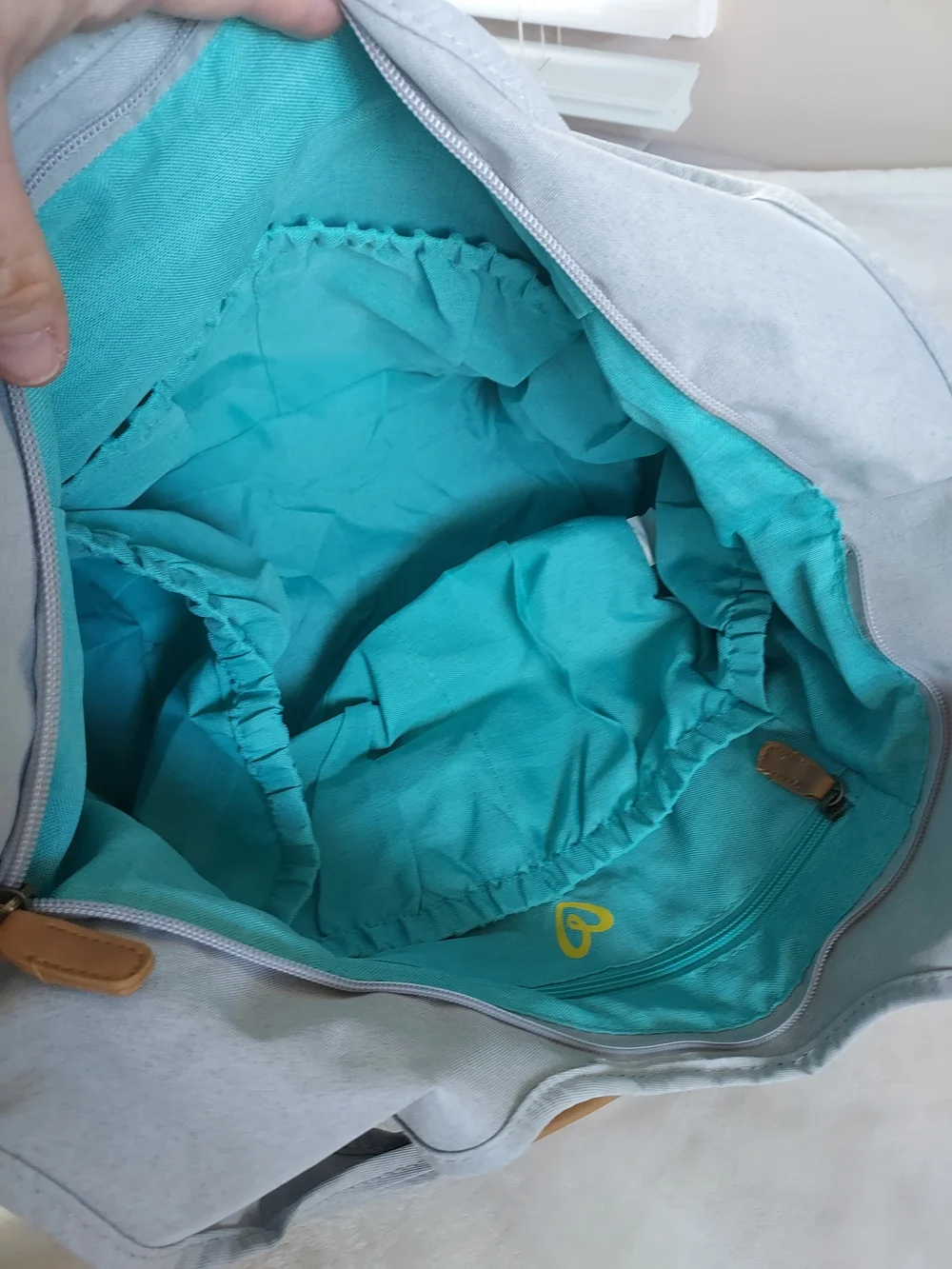 Light Gray Pampers Baby Tote Diaper Shoulder Bag with Tan Wrapped Handles